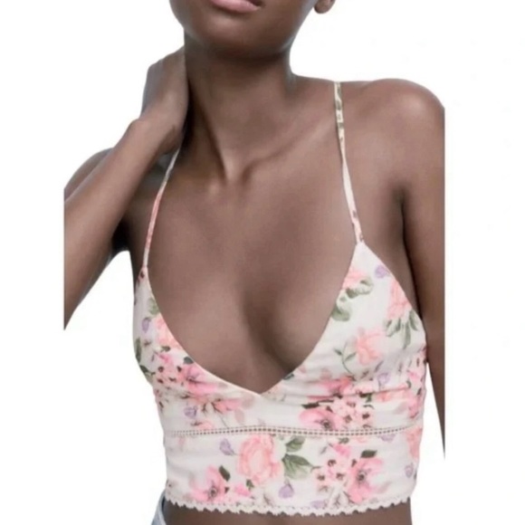 Zara Floral Crisscross Cropped Tie Back crop corset Sz M Wmns NWT - Picture 1 of 9